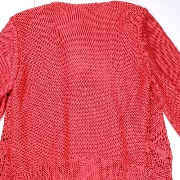 Chicos Red Coral Open Knit Cardigan Sz 1 (U.S. Med / 8) - Picture 12 of 14